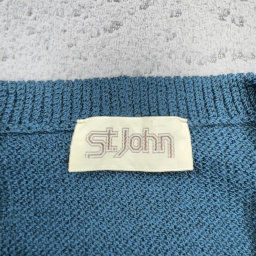 Vintage St John Santana Knit Sweater Womens 12 Blue Aqua V Neck Raglan Pullover - Picture 2 of 8